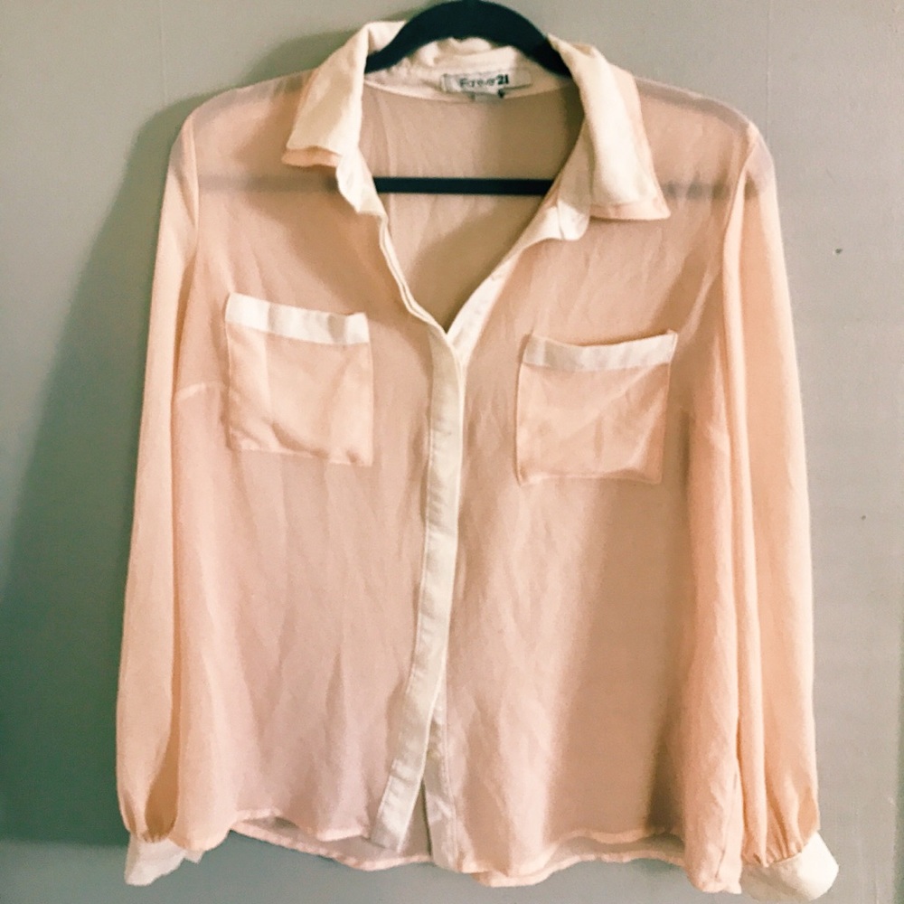 Forever 21 sheer rose button up blouse
